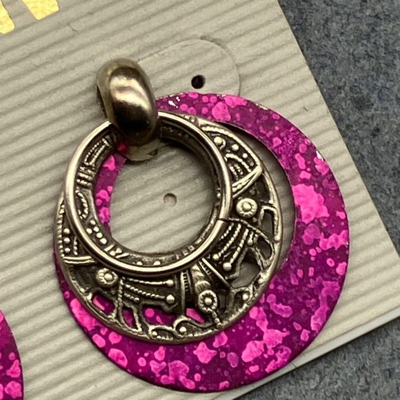 Primitives Vintage Pierced Earrings Knocker Silver Ring Purple Splatter Hoop - Picture 5 of 7